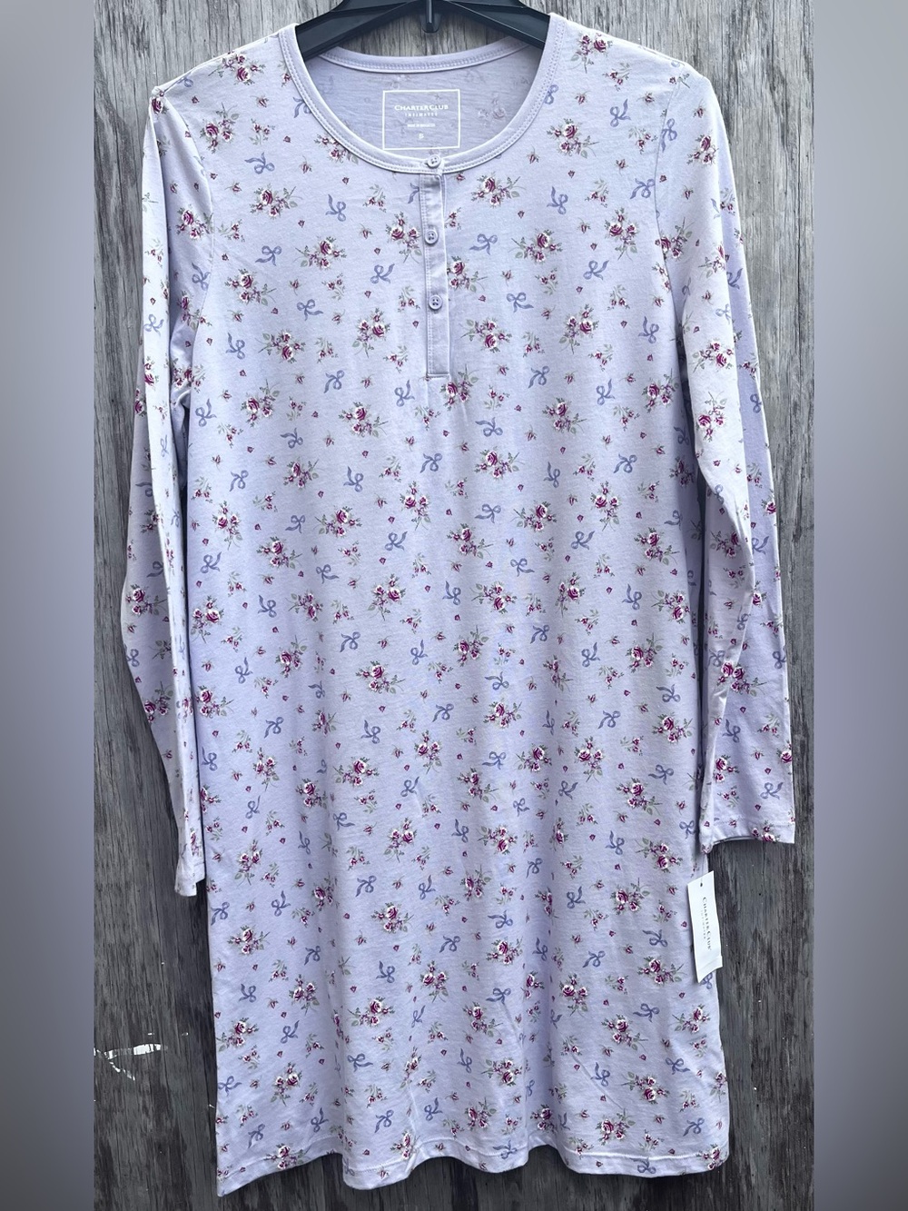 Charter Club Women's Cotton Printed Henley Sleepshirt in size S